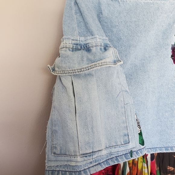 Upcycled H&M X Coachella Boho Cottagecore Embroidered Floral Denim Maxi Skirt - Picture 7 of 14